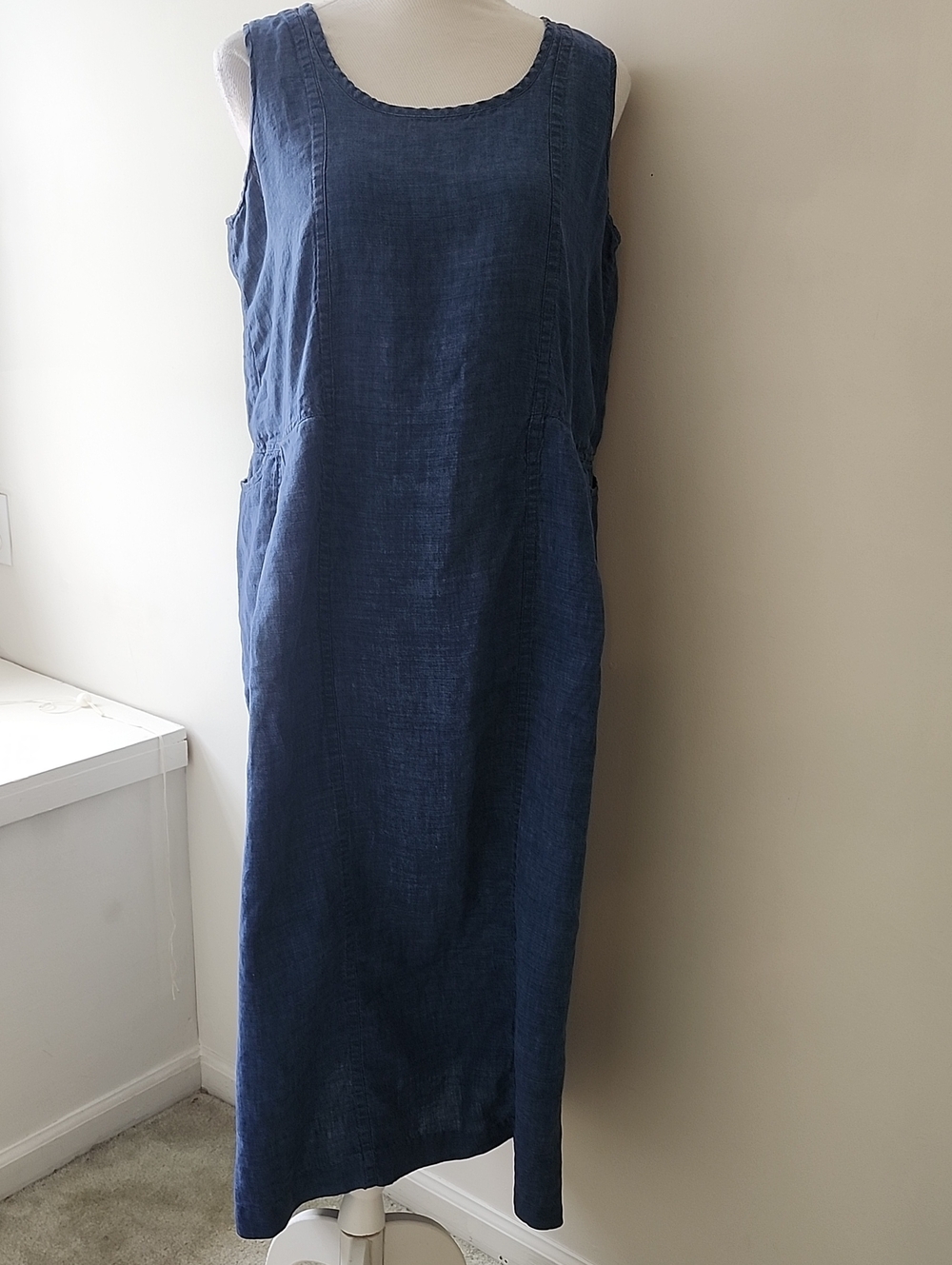 Vintage Flax Linen Midi Chambray Dress Jumper